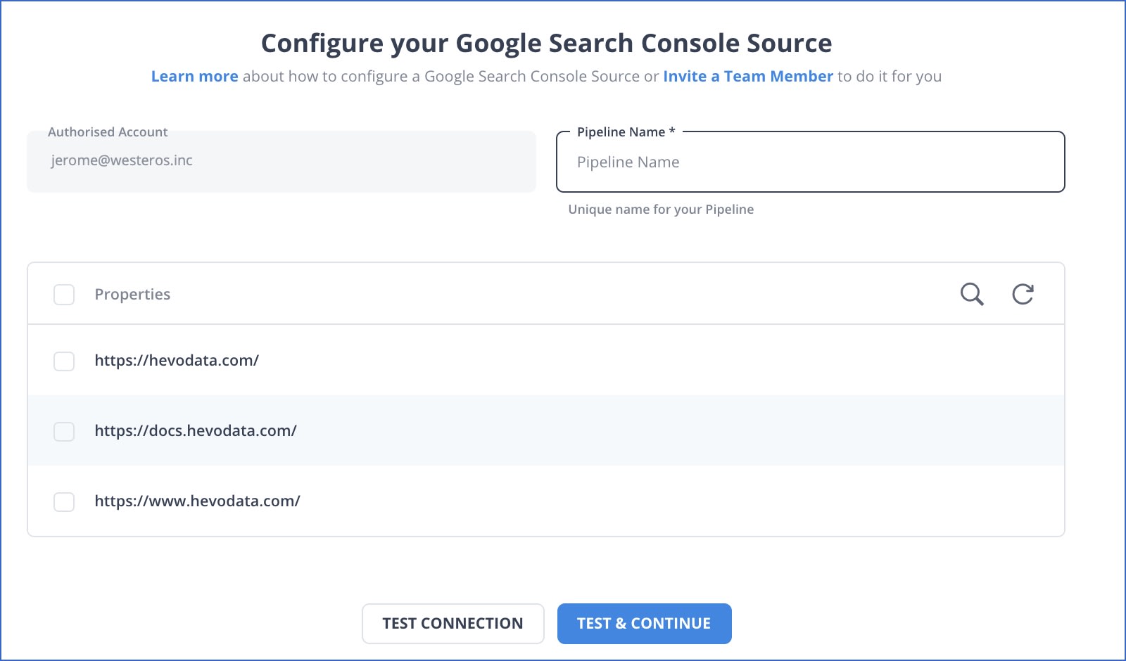 Google Search Console to Redshift: Google Search Console Settings